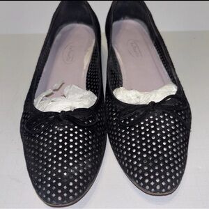 Talbots Shoes Womens 8 M Loafers Black Suede Mesh Slip On Bow Block Heels Casual
